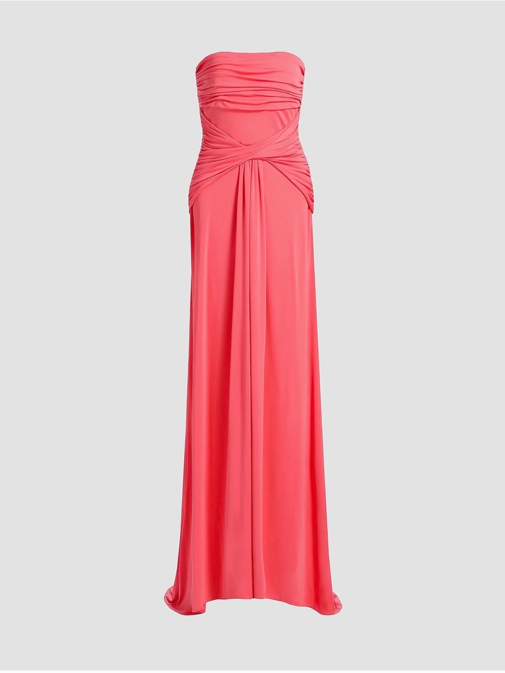 cinq a sept Strapless Coral Pink Ruched Gown